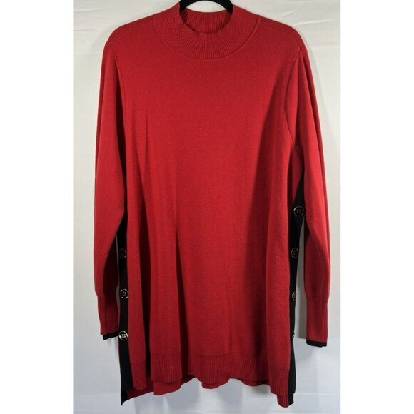Chicos Sweater Tunic XL Red Black Stripe Pullover Cashmere Blend Long Sleeve - Picture 2 of 9